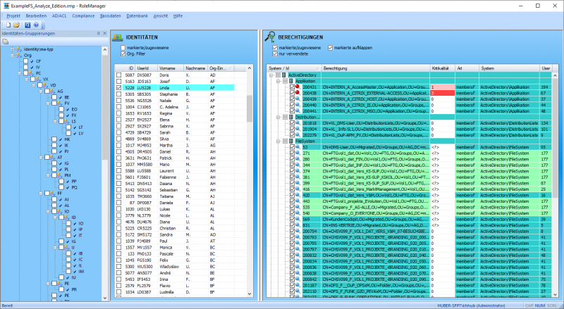 RoleManager Analyze Edition - Visualisierung der Zuordnung von Berechtigungen zu Benutzern im Active Directory